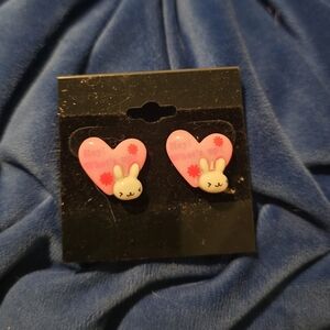 Pink Heart Bunny "Hey! What's Up?" Earrings
